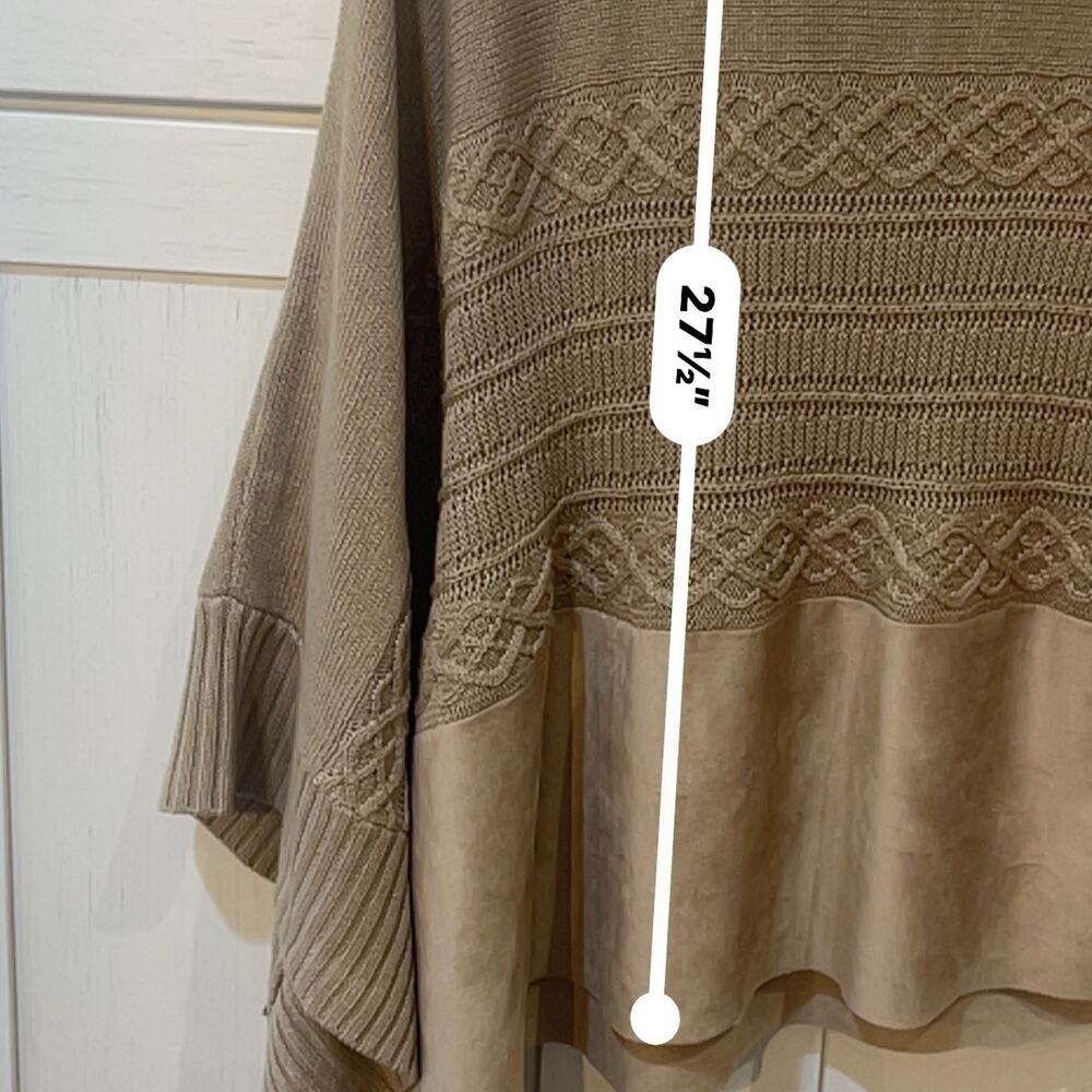 Chico s sueded trim knit poncho tan brown asymmetrical size xl. - Picture 7 of 8